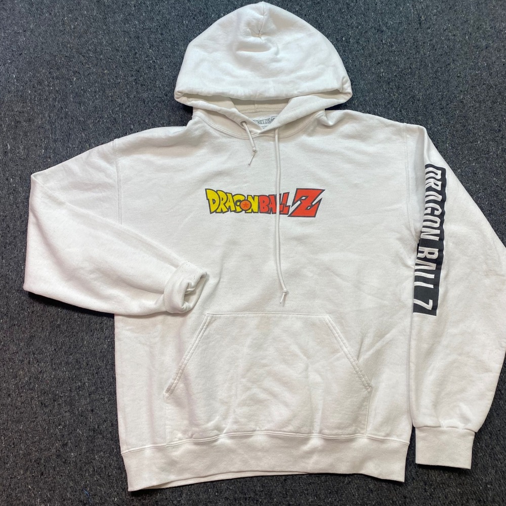 Dragon Ball Z Hoodie Sz M Mens White Skater Anime Goku Vegeta Graphic Sweatshirt